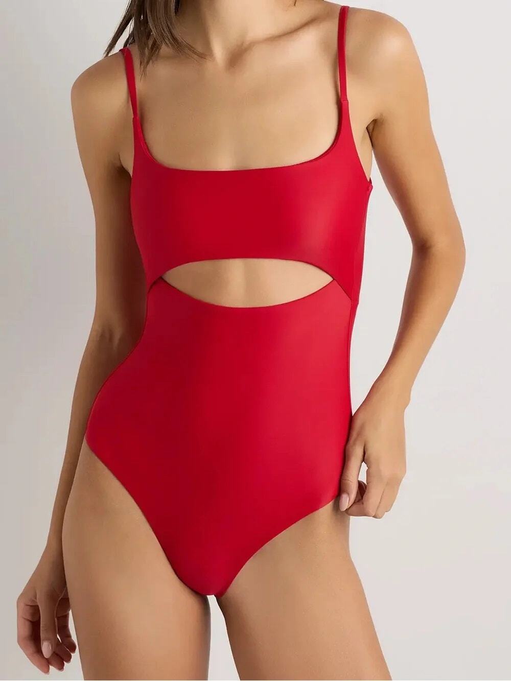 NWT Quince Cherry Red Italian Cut Out One-Piece Swimsuit Women's Size Small